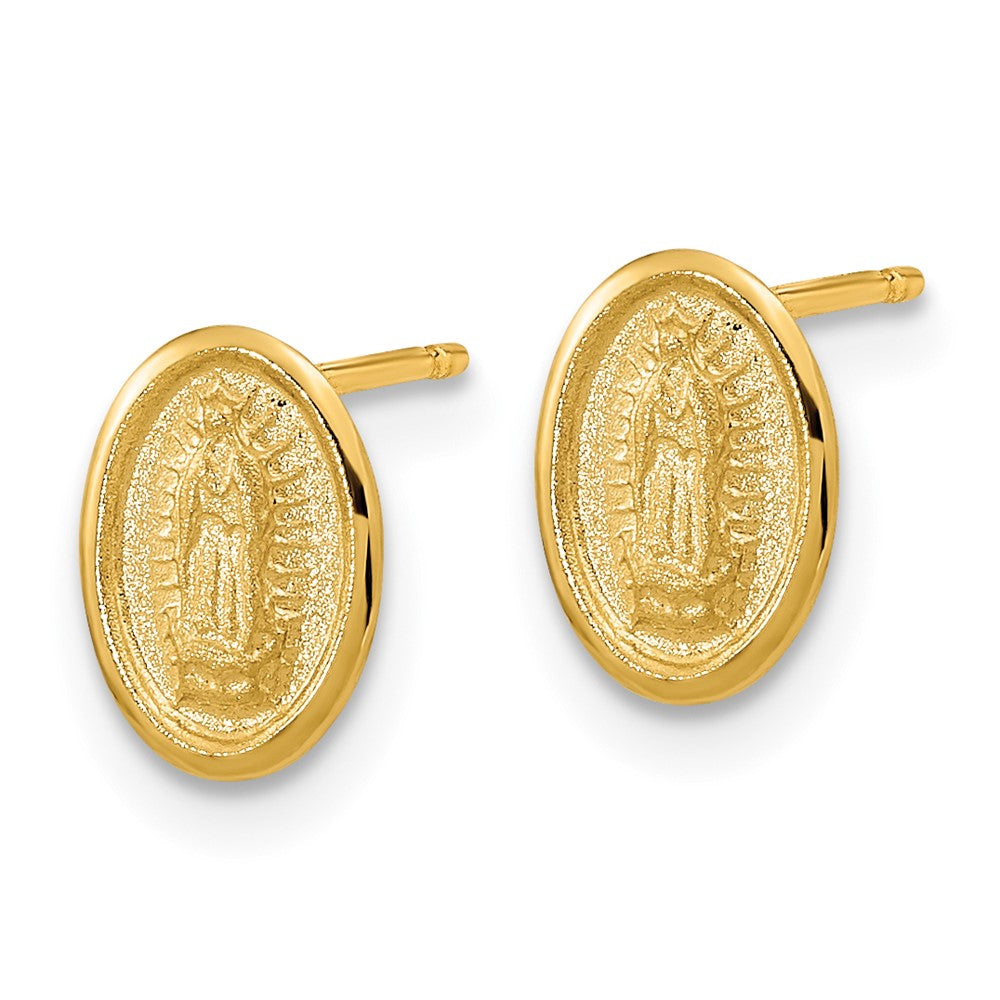 Gold Polished Our Lady of Guadalupe Post Earrings Model-YE1827 - Charlie & Co. Jewelry