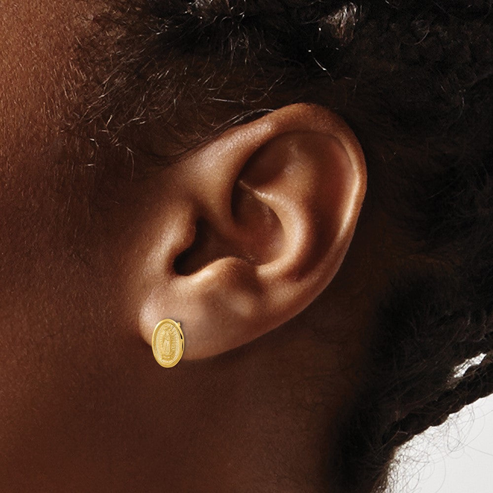 Gold Polished Our Lady of Guadalupe Post Earrings Model-YE1827 - Charlie & Co. Jewelry