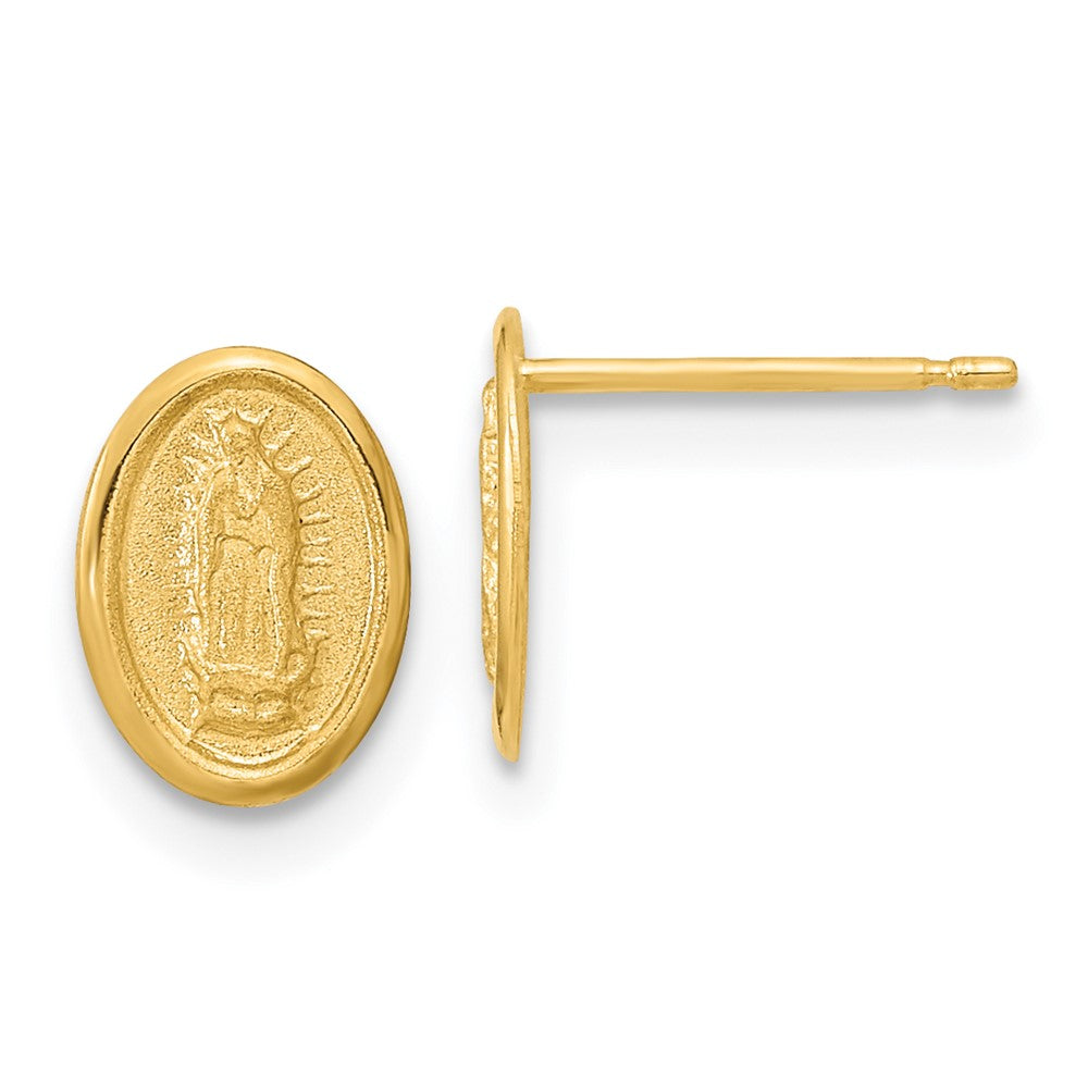 Gold Polished Our Lady of Guadalupe Post Earrings Model-YE1827 - Charlie & Co. Jewelry