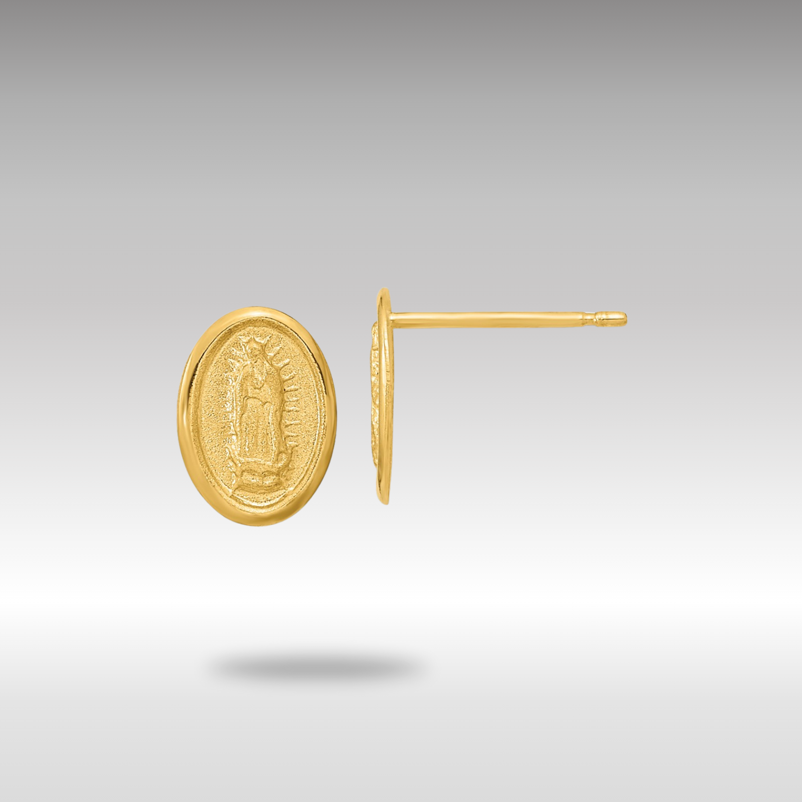 Gold Polished Our Lady of Guadalupe Post Earrings Model-YE1827 - Charlie & Co. Jewelry