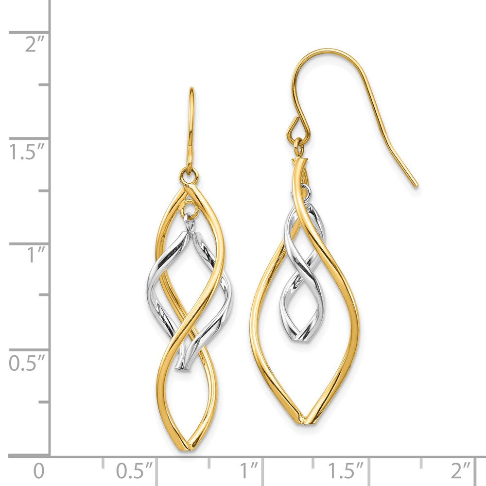 Yellow and White Gold Fancy Twisted Dangle Earrings Model-YE1854 - Charlie & Co. Jewelry