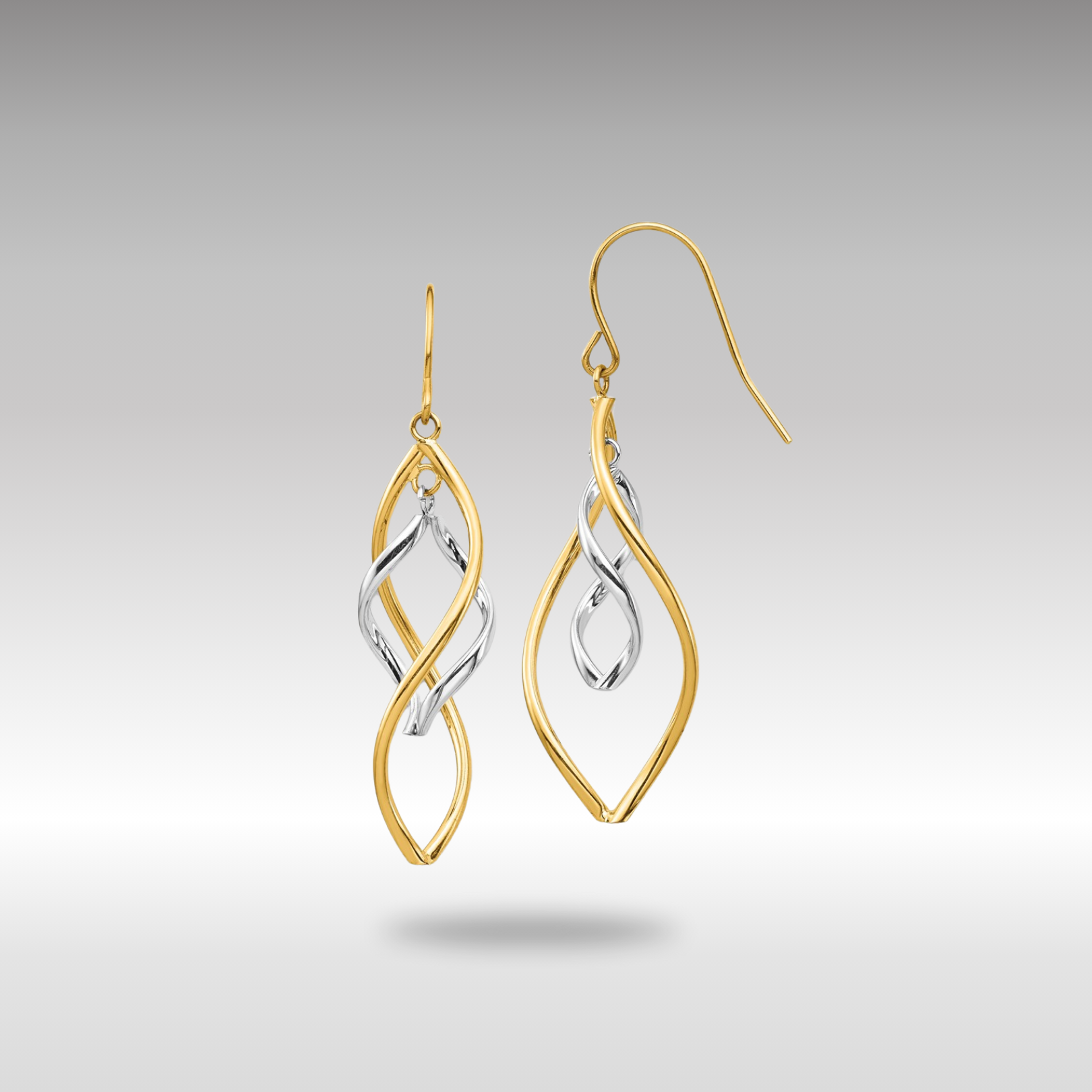 Yellow and White Gold Fancy Twisted Dangle Earrings Model-YE1854 - Charlie & Co. Jewelry