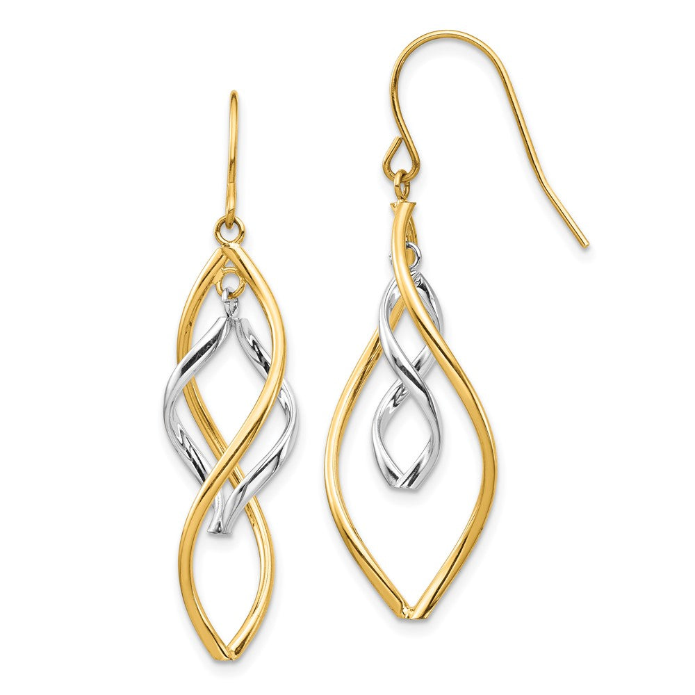 Yellow and White Gold Fancy Twisted Dangle Earrings Model-YE1854 - Charlie & Co. Jewelry