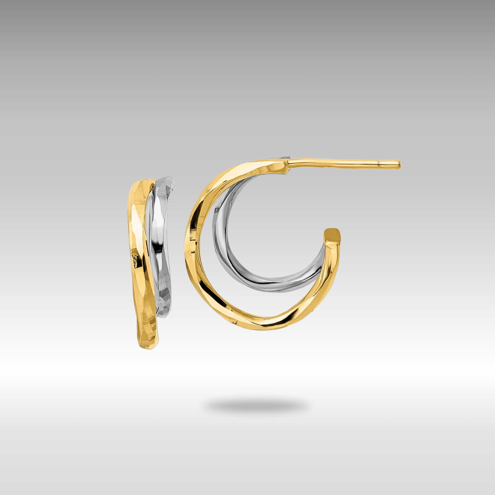 Gold Diamond Cut J-Hoop Earrings - Model YE1919 - Charlie & Co. Jewelry
