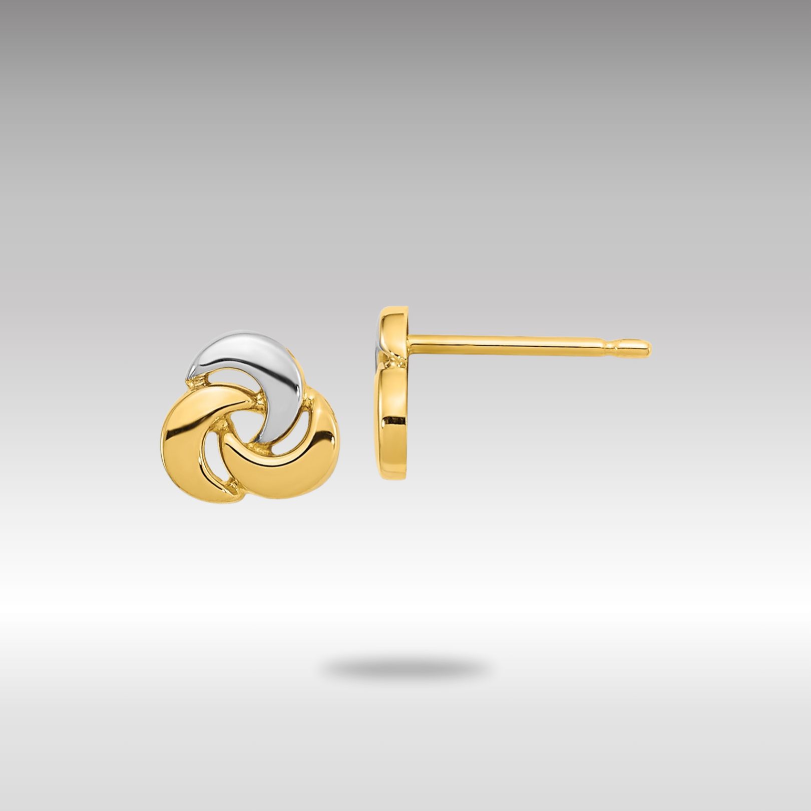 Gold Polished White Rhodium Knot Post Earrings - Model YE1938 - Charlie & Co. Jewelry