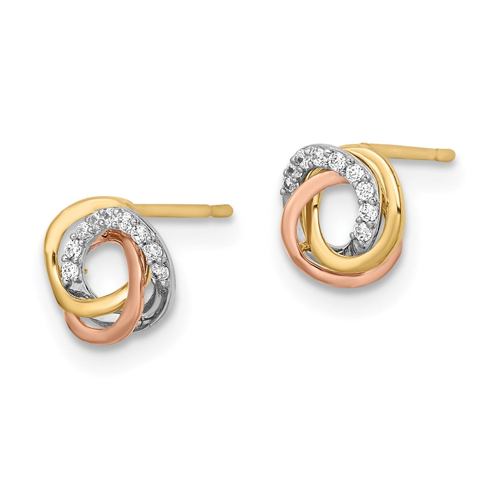 Gold Tri-colored CZ Circle Post Earrings - Model YE1941 - Charlie & Co. Jewelry
