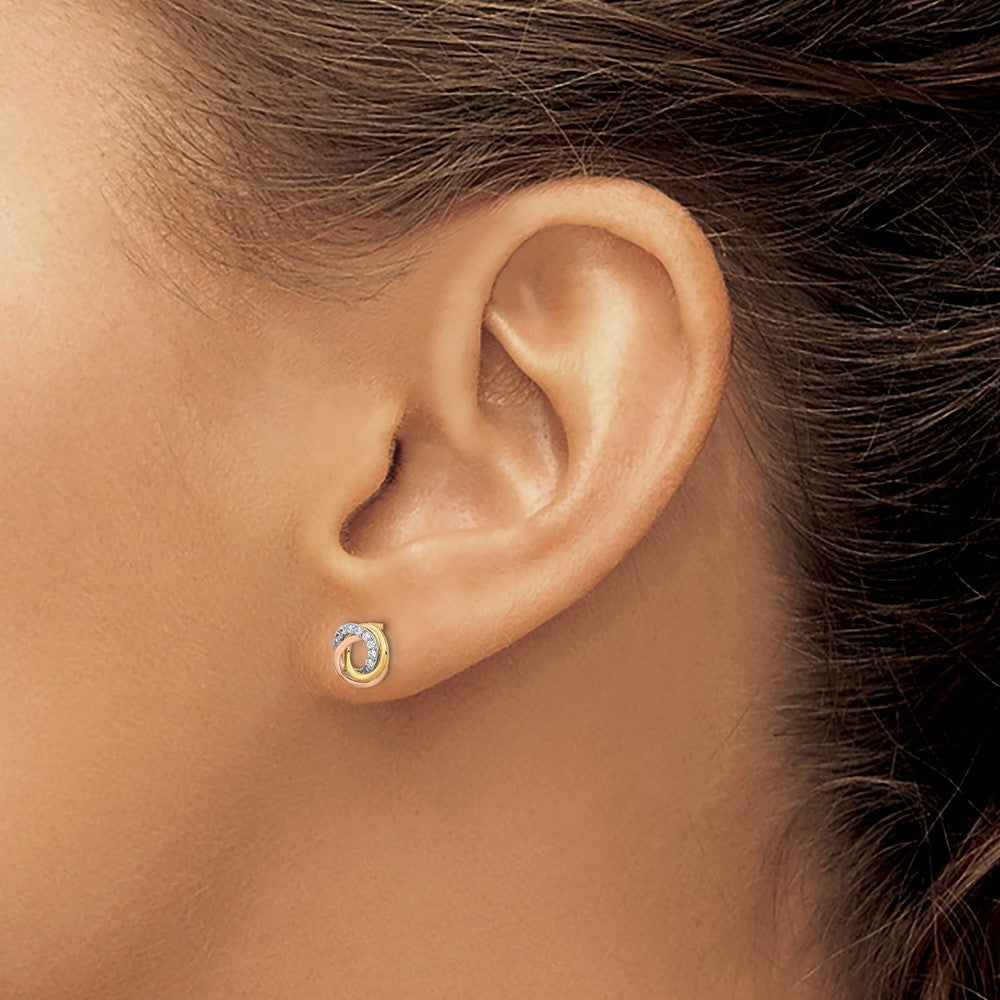 Gold Tri-colored CZ Circle Post Earrings - Model YE1941 - Charlie & Co. Jewelry