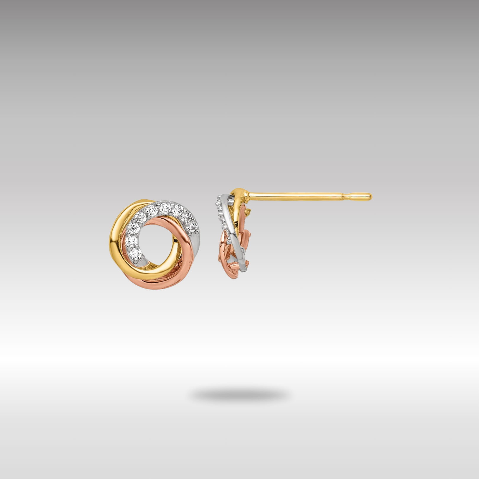 Gold Tri-colored CZ Circle Post Earrings - Model YE1941 - Charlie & Co. Jewelry