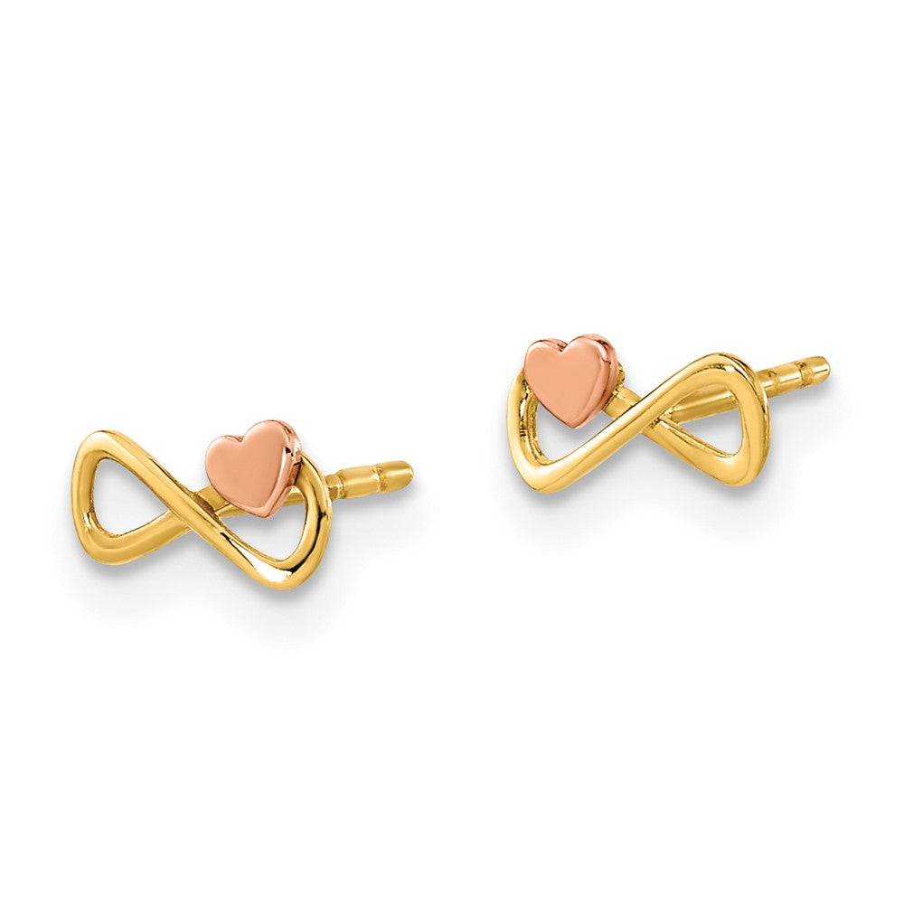 Gold Two-tone Infinity with Heart Post Earrings - Model YE2023 - Charlie & Co. Jewelry