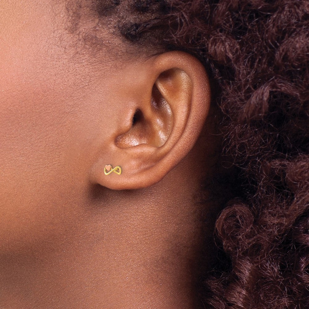 Gold Two-tone Infinity with Heart Post Earrings - Model YE2023 - Charlie & Co. Jewelry