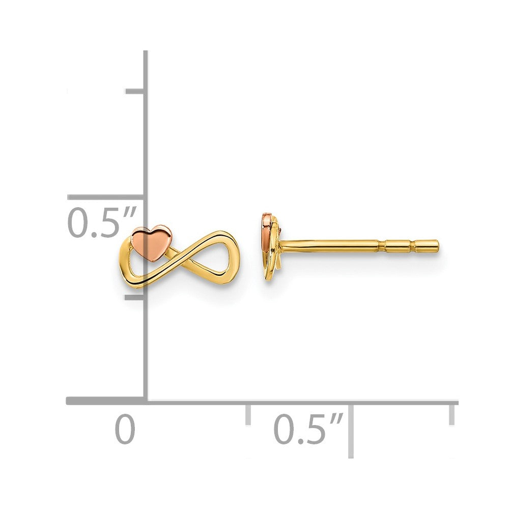 Gold Two-tone Infinity with Heart Post Earrings - Model YE2023 - Charlie & Co. Jewelry
