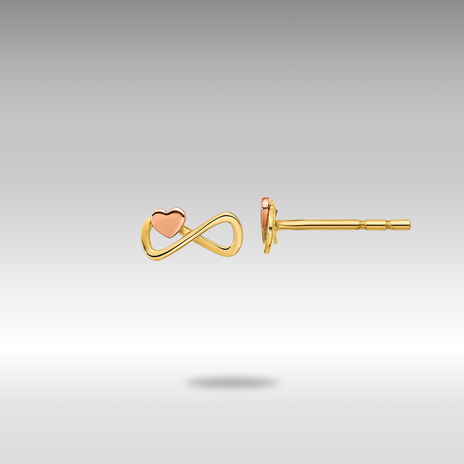 Gold Two-tone Infinity with Heart Post Earrings - Model YE2023 - Charlie & Co. Jewelry