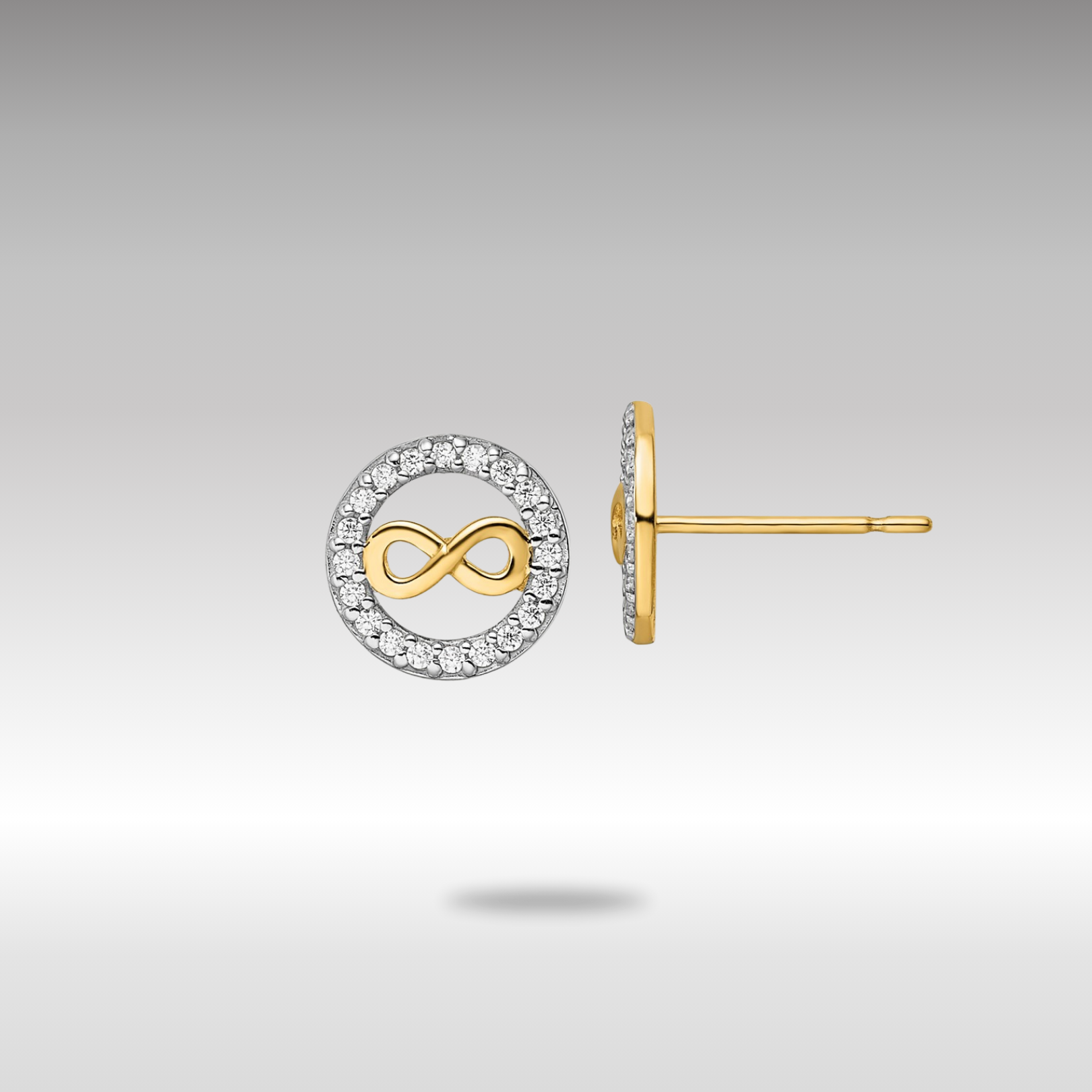 Gold CZ Infinity Symbol Post Earrings - Model YE2024 - Charlie & Co. Jewelry