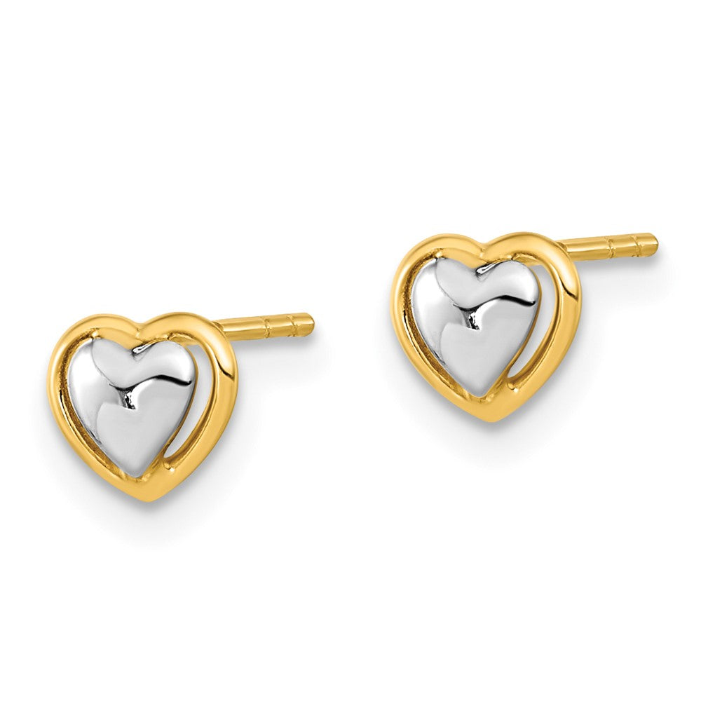 Yellow and White Gold Heart Post Earrings - Model YE2041 - Charlie & Co. Jewelry