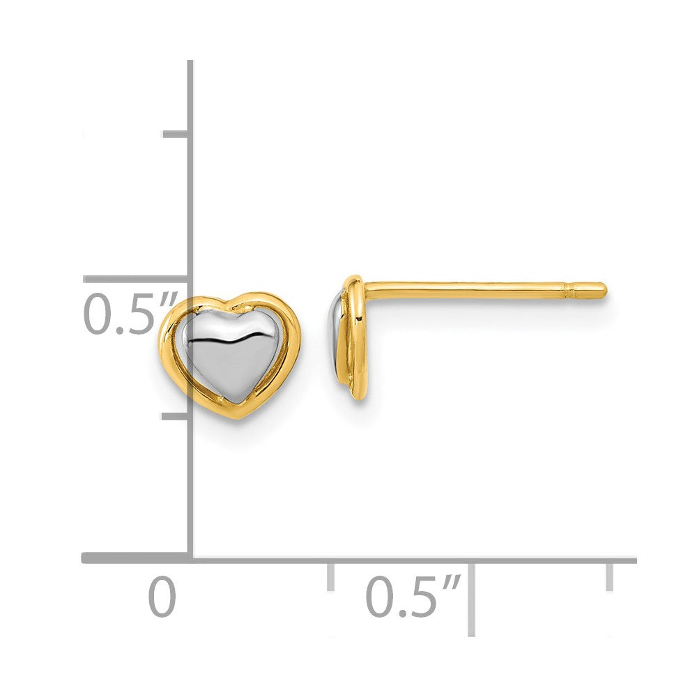 Yellow and White Gold Heart Post Earrings - Model YE2041 - Charlie & Co. Jewelry