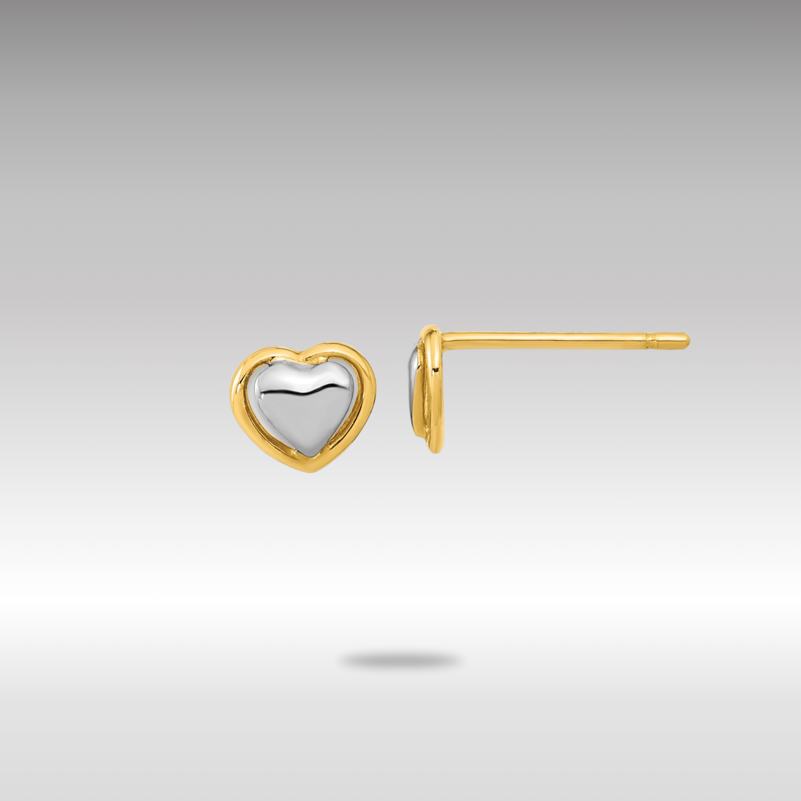 Yellow and White Gold Heart Post Earrings - Model YE2041 - Charlie & Co. Jewelry