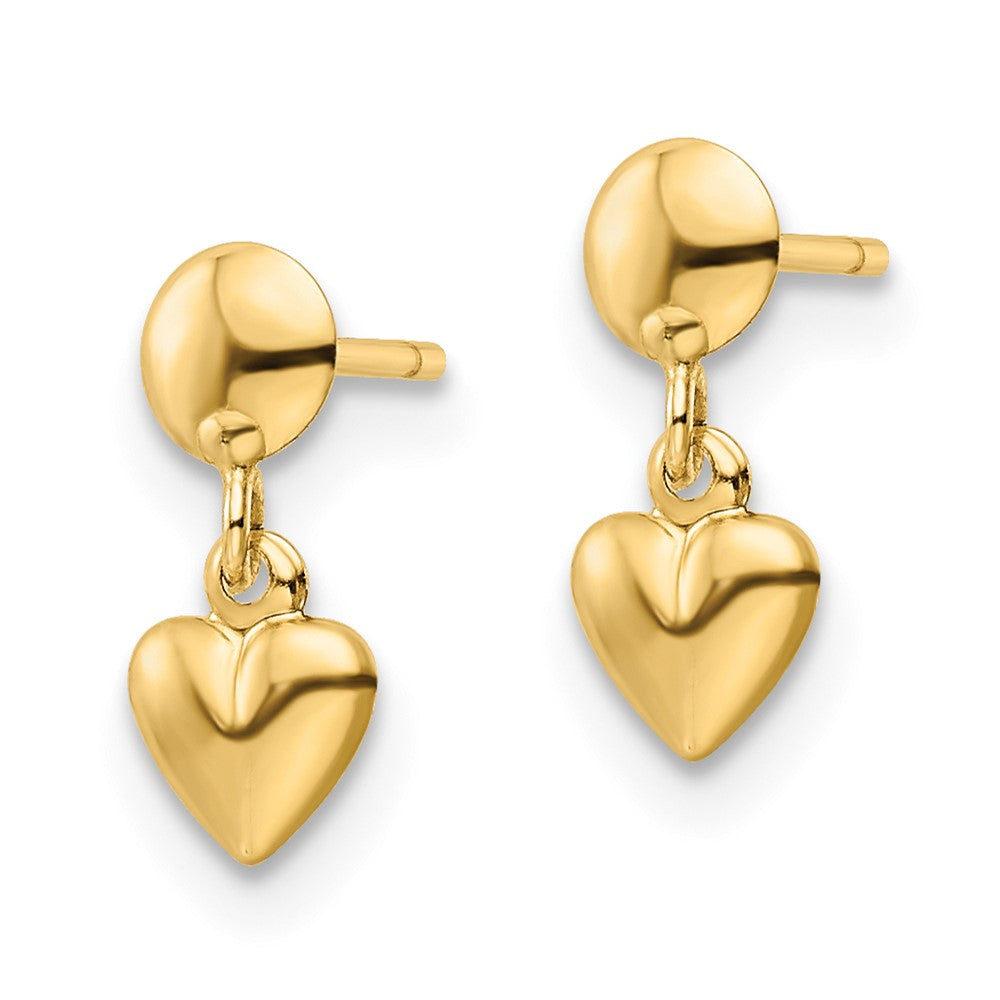 Gold Polished Heart Post Dangle Earrings - Model YE2049 - Charlie & Co. Jewelry