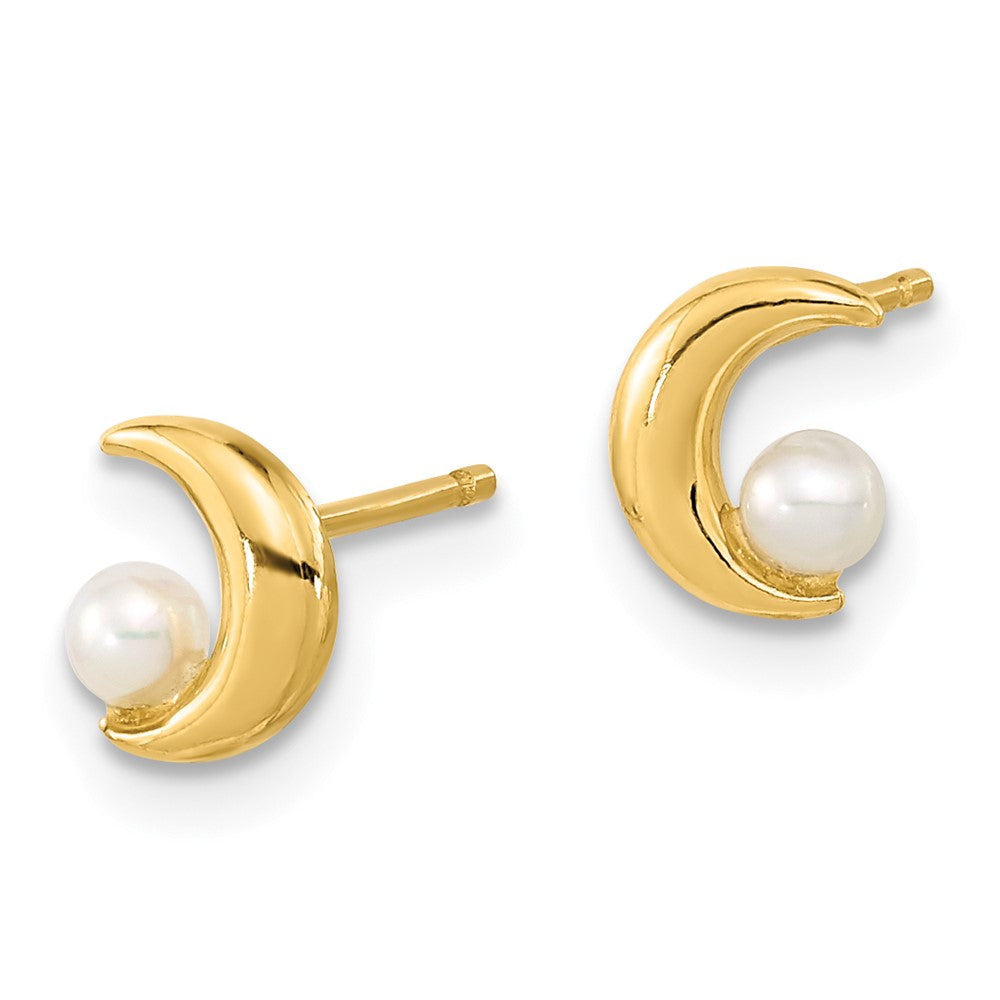 Gold Polished Half Moon 2.5-3mm Freshwater Cultured Pearl Post Earrings - Model YE2054 - Charlie & Co. Jewelry