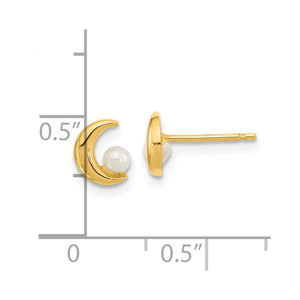 Gold Polished Half Moon 2.5-3mm Freshwater Cultured Pearl Post Earrings - Model YE2054 - Charlie & Co. Jewelry