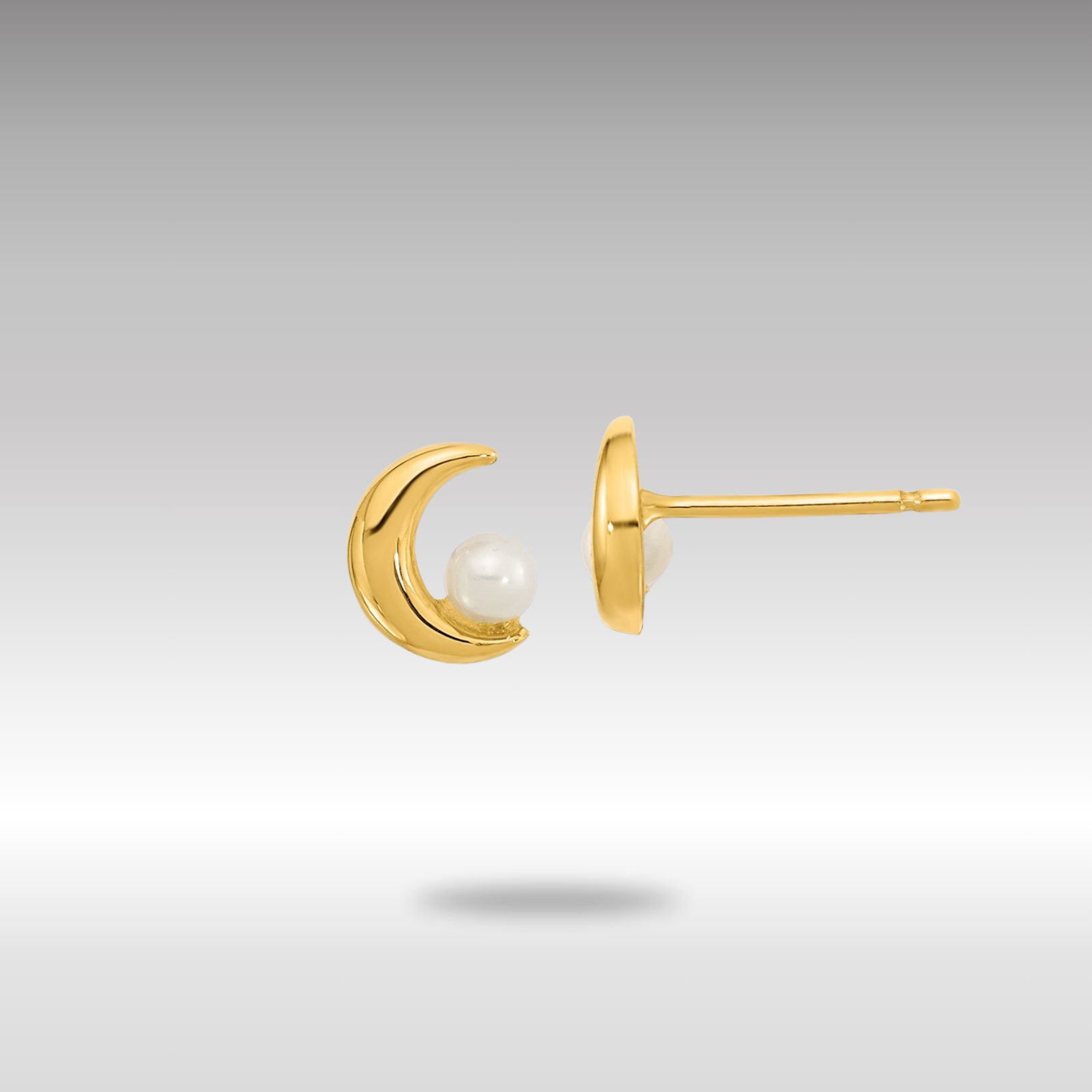 Gold Polished Half Moon 2.5-3mm Freshwater Cultured Pearl Post Earrings - Model YE2054 - Charlie & Co. Jewelry