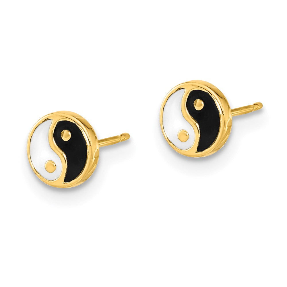 Gold Black/White Enamel Yin and Yang Post Earrings - Model YE2073 - Charlie & Co. Jewelry