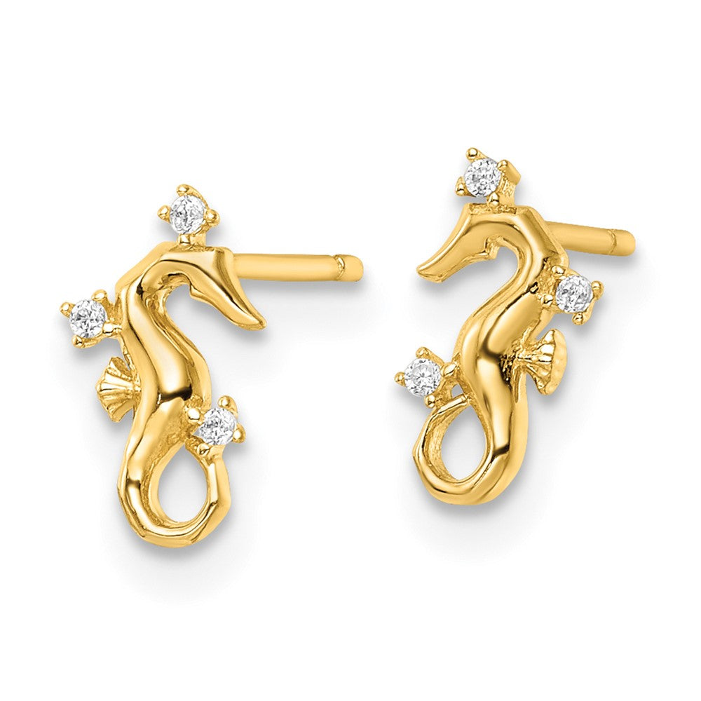 Gold Polished CZ Seahorse Post Earrings - Model YE2112 - Charlie & Co. Jewelry