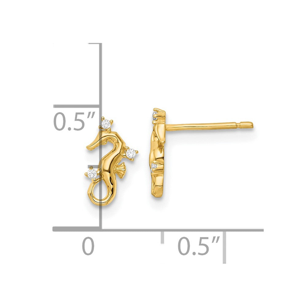 Gold Polished CZ Seahorse Post Earrings - Model YE2112 - Charlie & Co. Jewelry