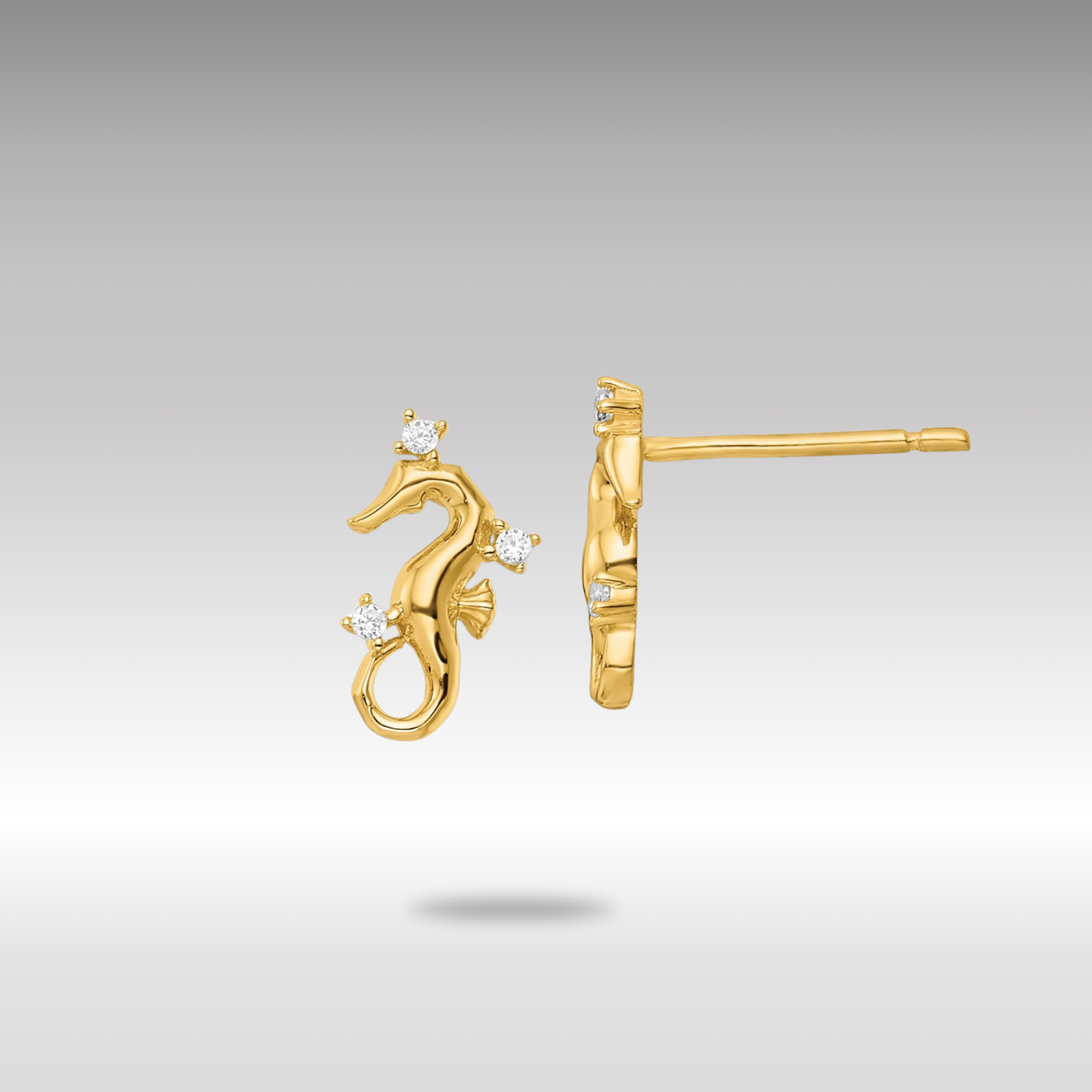 Gold Polished CZ Seahorse Post Earrings - Model YE2112 - Charlie & Co. Jewelry