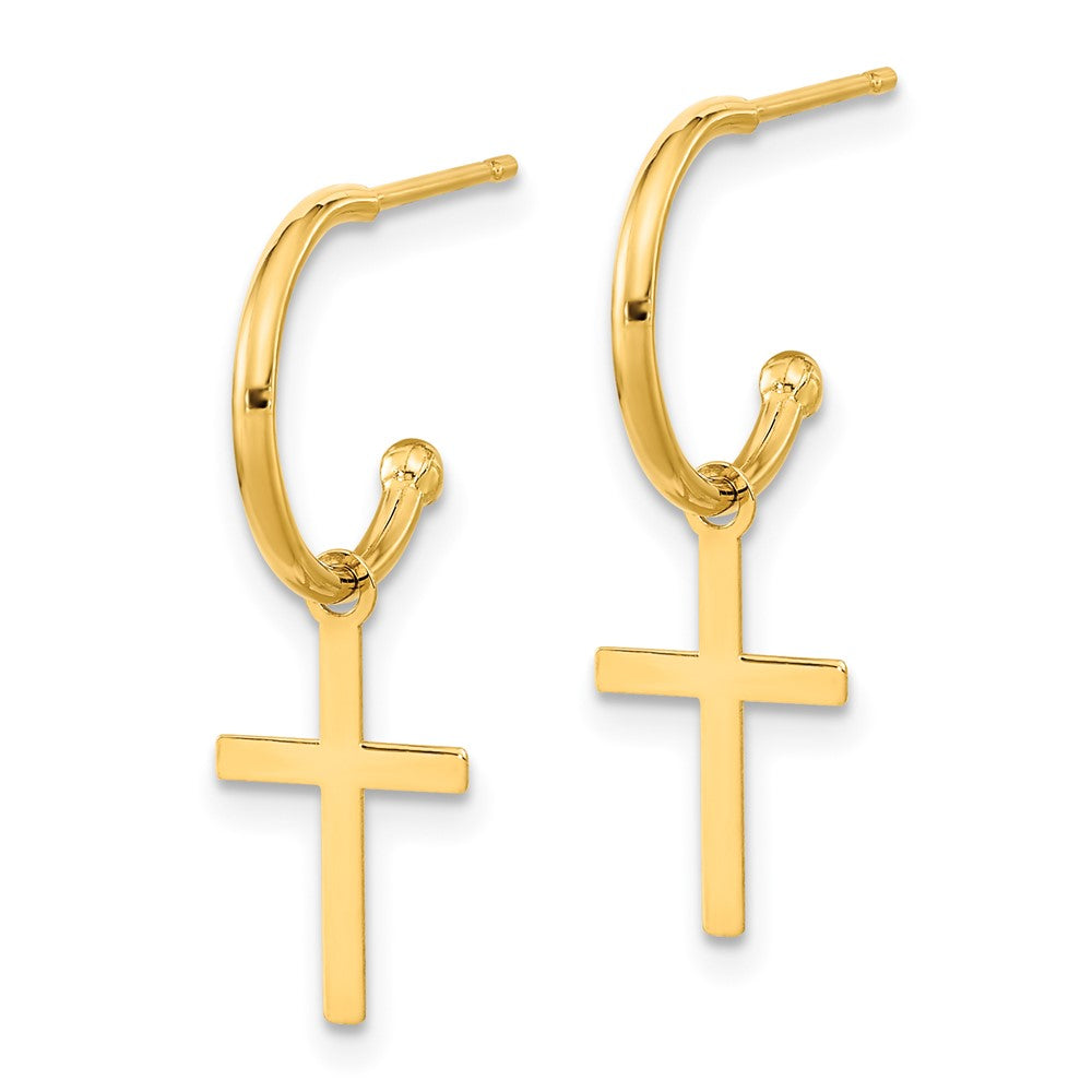 Gold Polished Cross Dangle Earrings - Model YE2118 - Charlie & Co. Jewelry