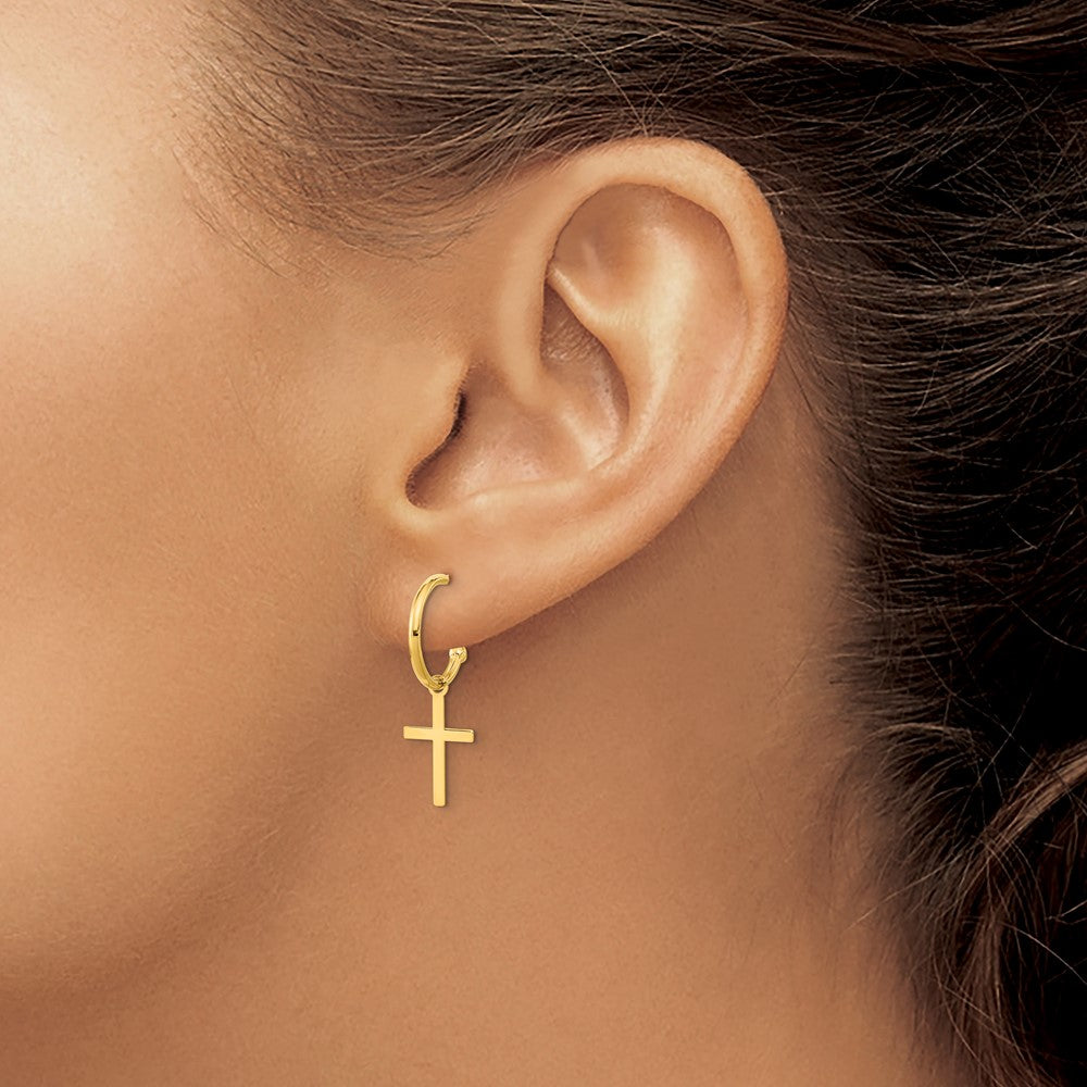 Gold Polished Cross Dangle Earrings - Model YE2118 - Charlie & Co. Jewelry
