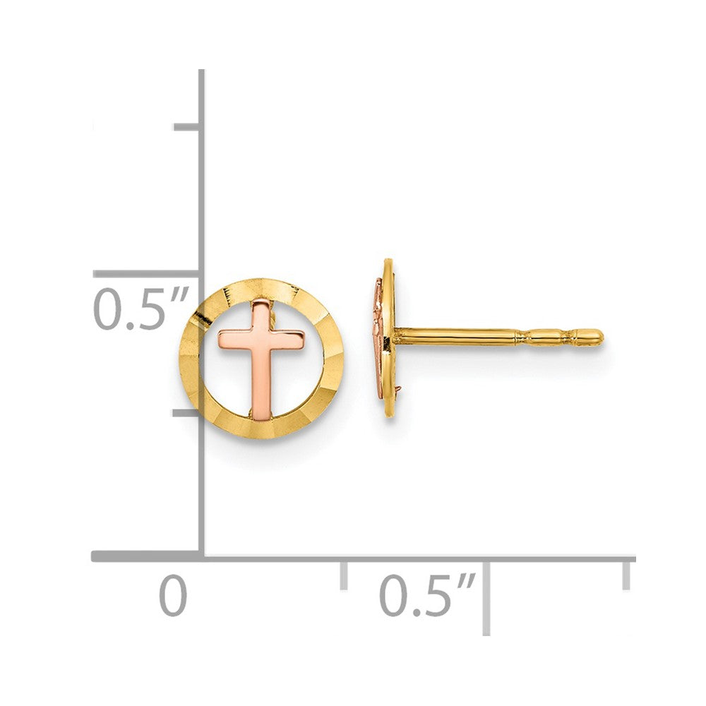 Gold Two-tone Circle with Cross Post Earrings - Model YE2119 - Charlie & Co. Jewelry