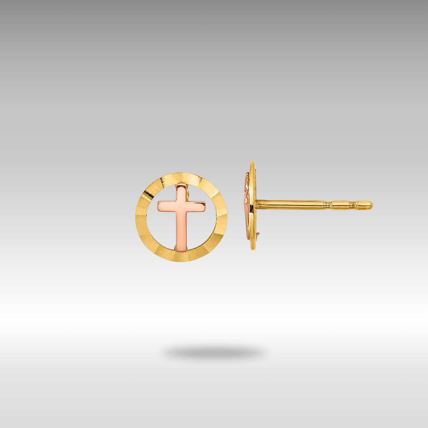 Gold Two-tone Circle with Cross Post Earrings - Model YE2119 - Charlie & Co. Jewelry