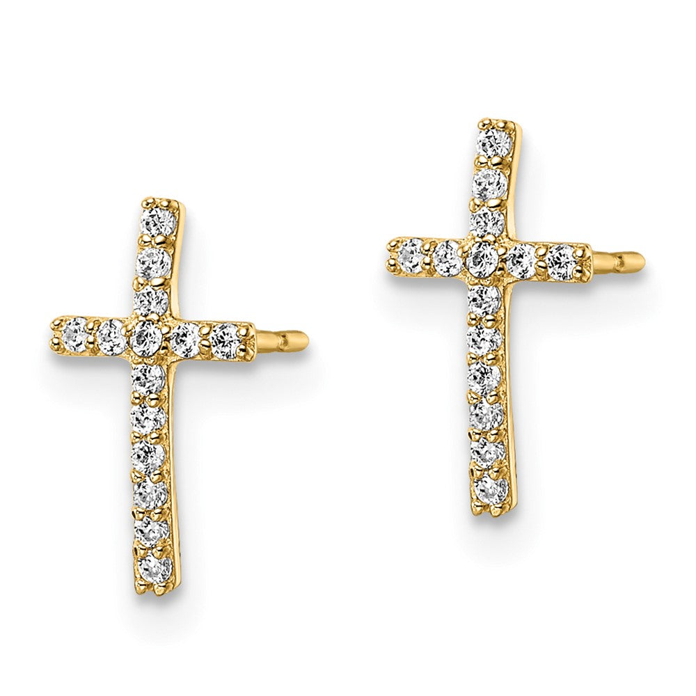 Gold CZ Cross Post Earrings - Model YE2121 - Charlie & Co. Jewelry