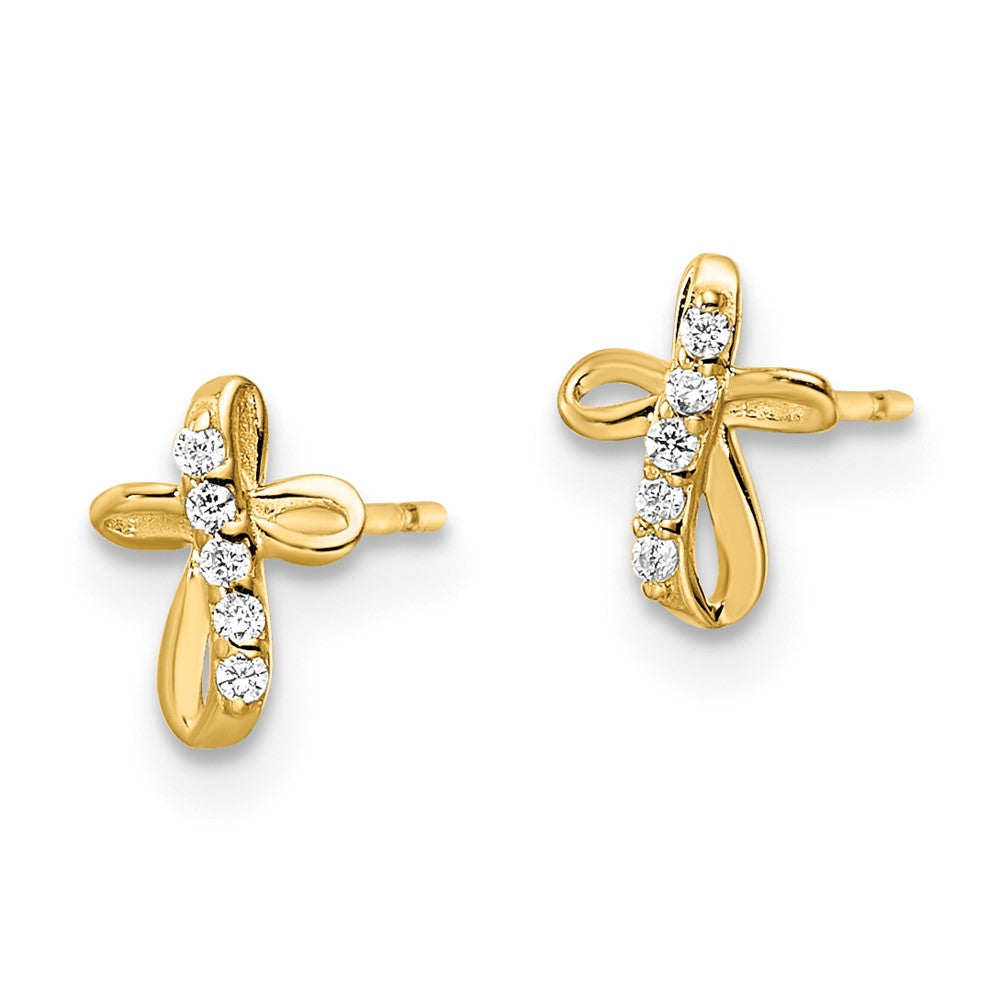 Gold CZ Cross Post Earrings - Model YE2123 - Charlie & Co. Jewelry