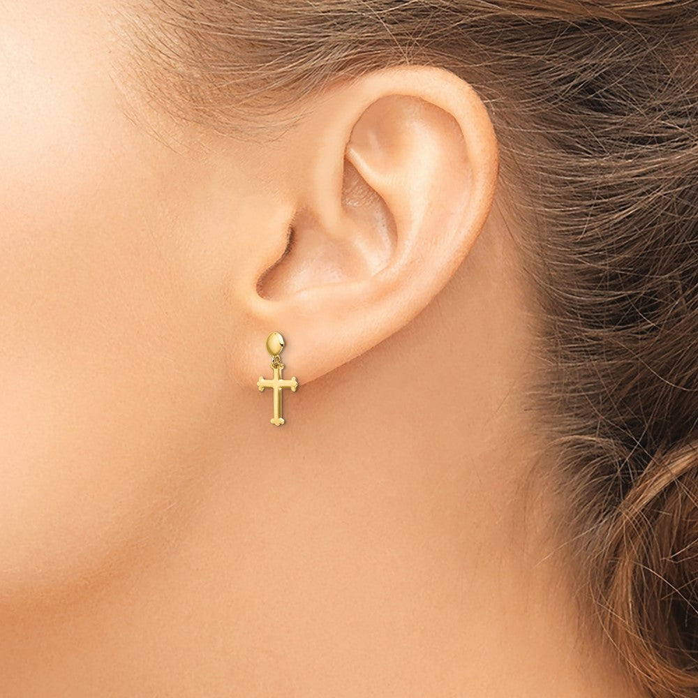 Gold Polished Cross Post Dangle Earrings - Model YE2124 - Charlie & Co. Jewelry