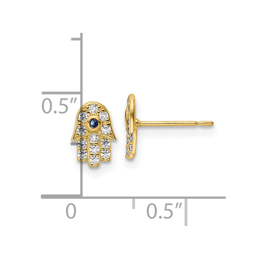 Gold CZ and Blue Glass Stone Hamsa Post Earrings - Model YE2133 - Charlie & Co. Jewelry
