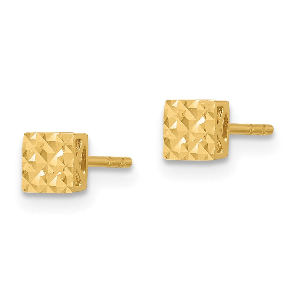 Gold Polished and Diamond-cut Square Post Earrings - Model YE2165 - Charlie & Co. Jewelry