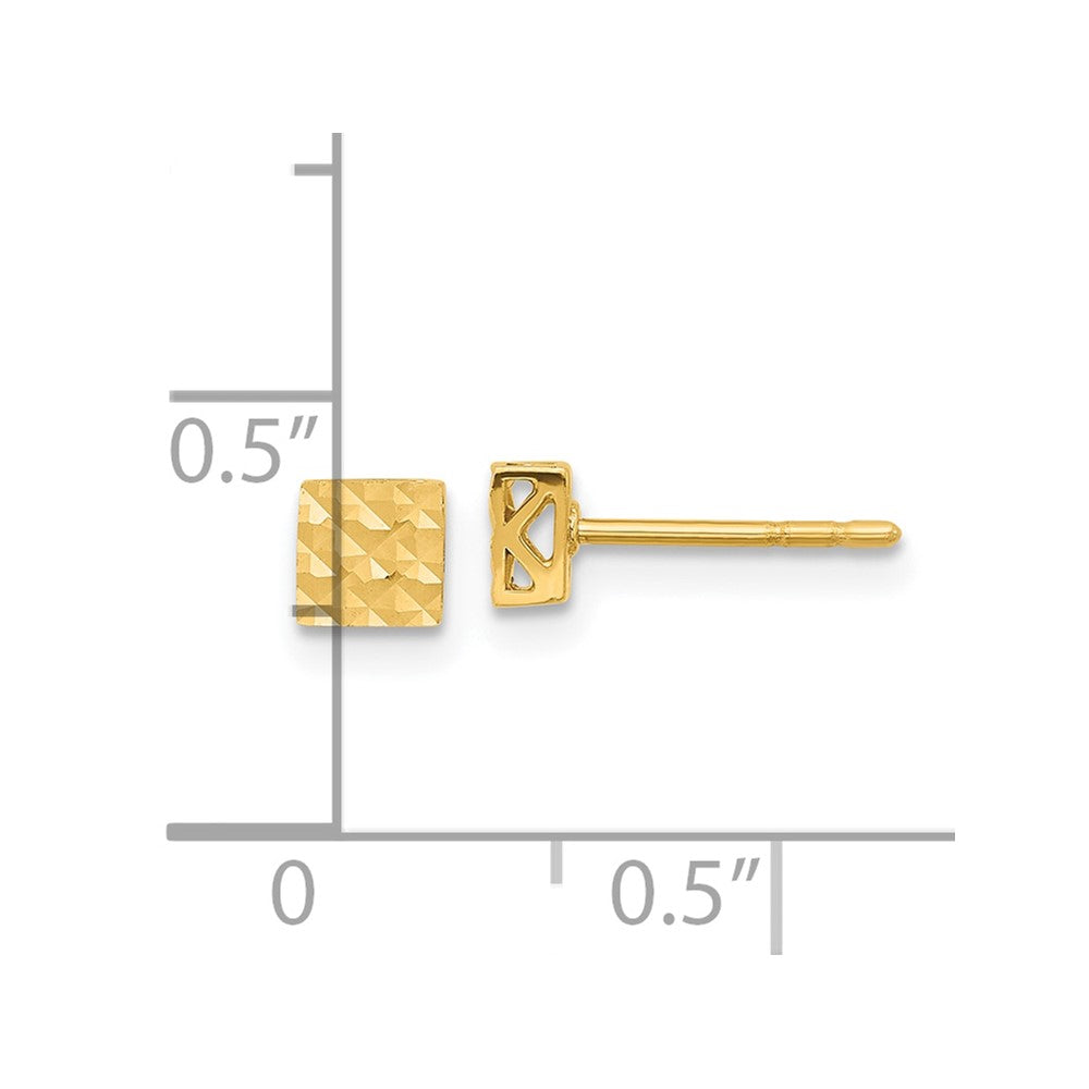 Gold Polished and Diamond-cut Square Post Earrings - Model YE2165 - Charlie & Co. Jewelry