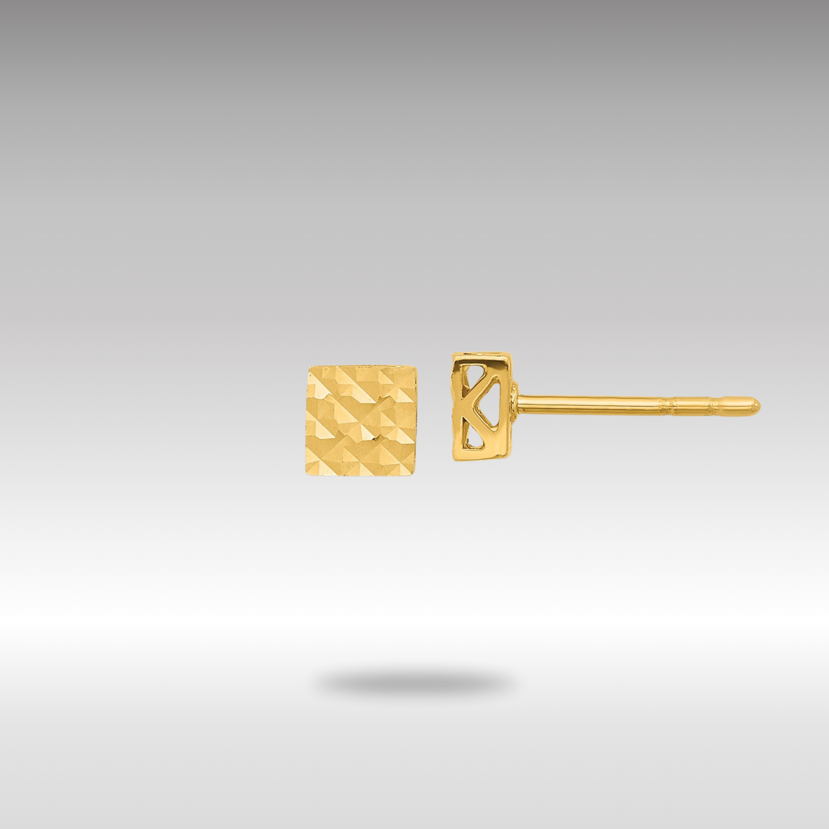 Gold Polished and Diamond-cut Square Post Earrings - Model YE2165 - Charlie & Co. Jewelry