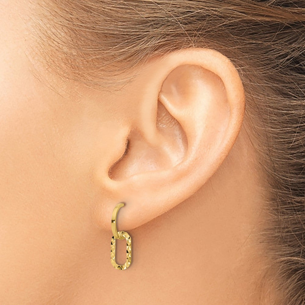 Gold Polished and Diamond Cut J-Hoop Dangle Post Earrings - Model YE2176 - Charlie & Co. Jewelry