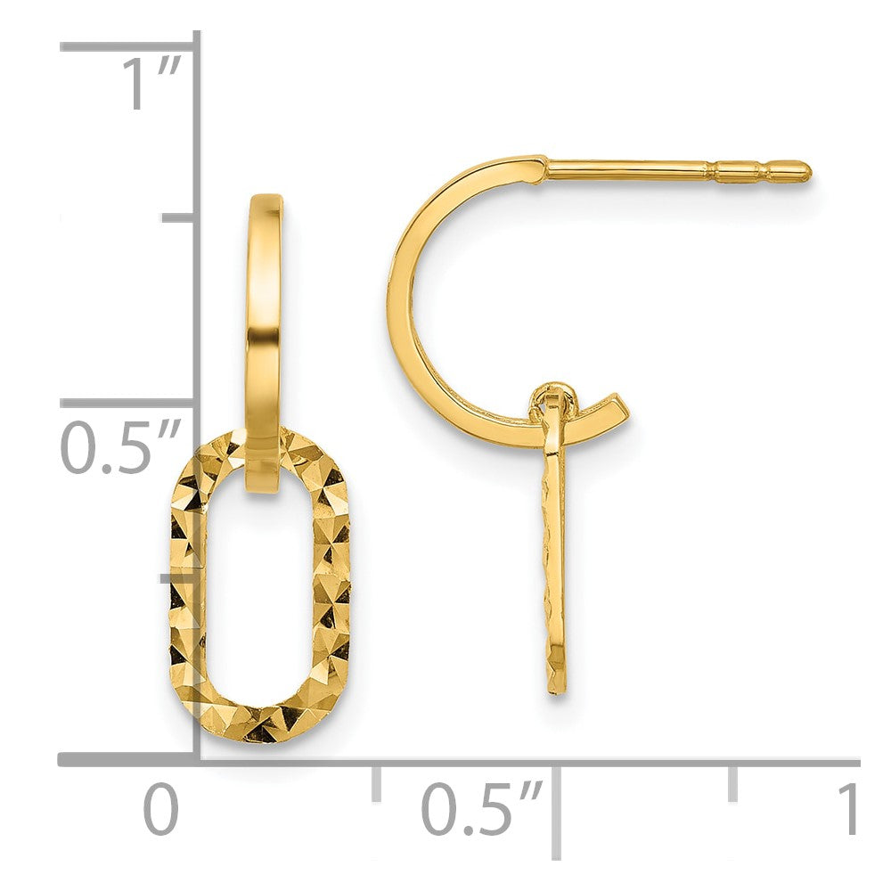 Gold Polished and Diamond Cut J-Hoop Dangle Post Earrings - Model YE2176 - Charlie & Co. Jewelry