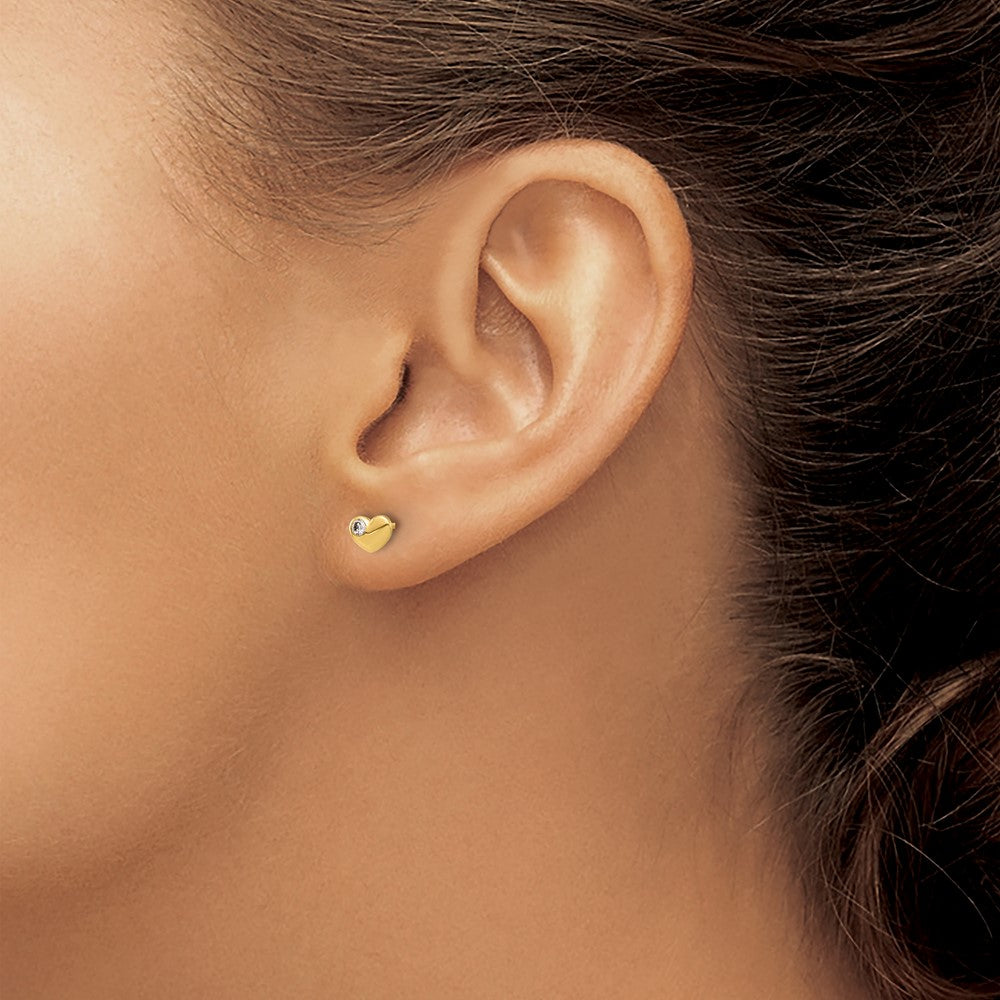 Gold CZ Heart Post Earrings - Model YE2193 - Charlie & Co. Jewelry