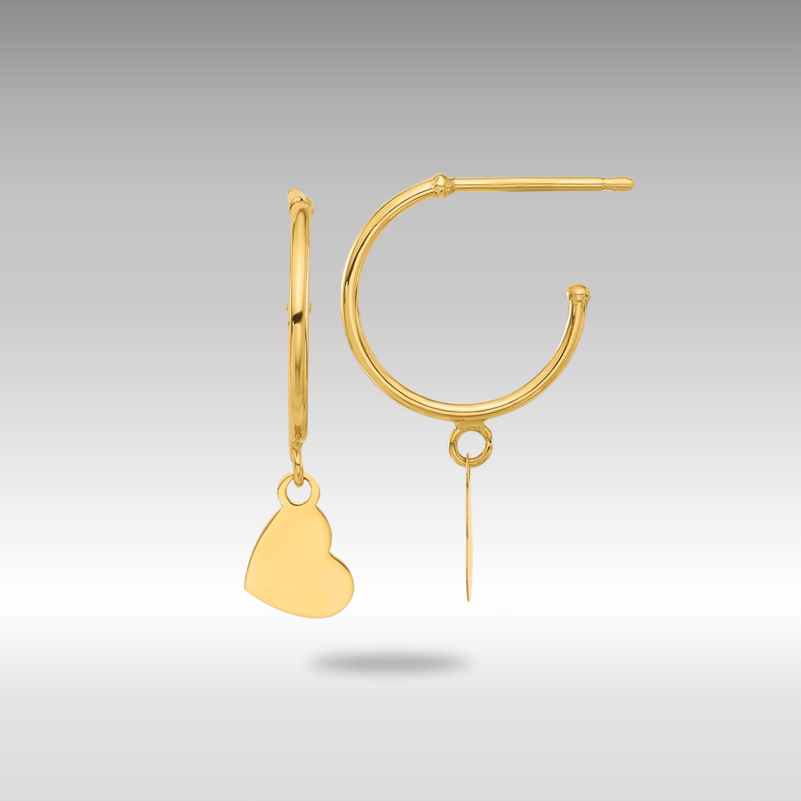 Gold Polished Hoop with Heart Post Earrings - Model YE2197 - Charlie & Co. Jewelry