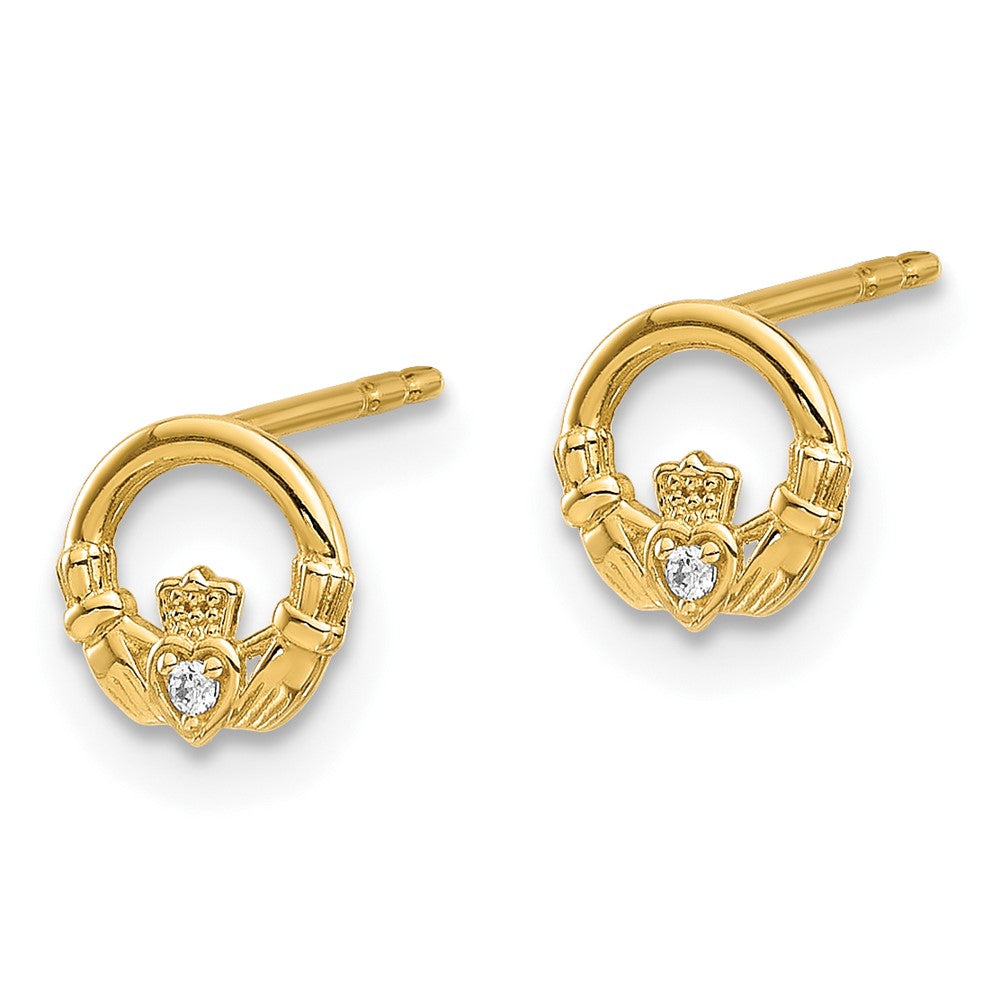 Gold CZ Claddagh Post Earrings - Model YE2201 - Charlie & Co. Jewelry