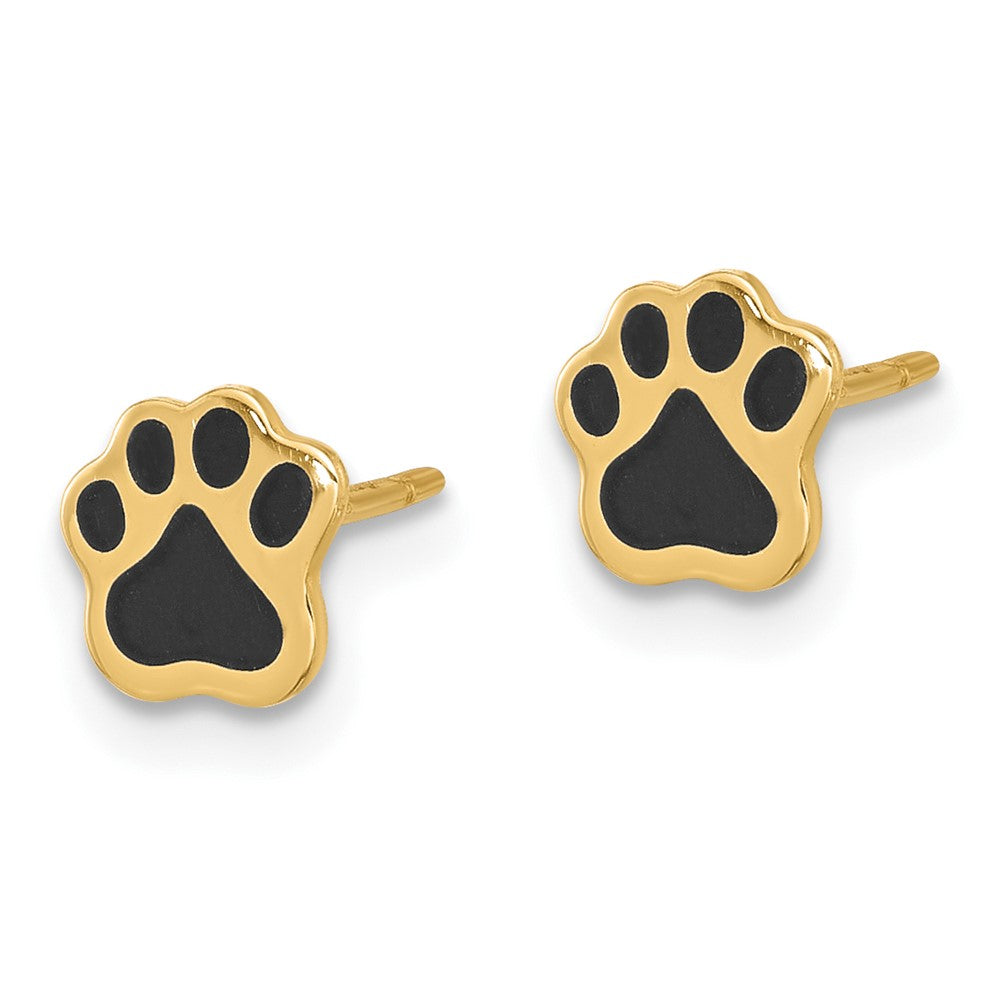 Gold Polished Paw with Black Enamel Post Earrings - Model YE2216 - Charlie & Co. Jewelry