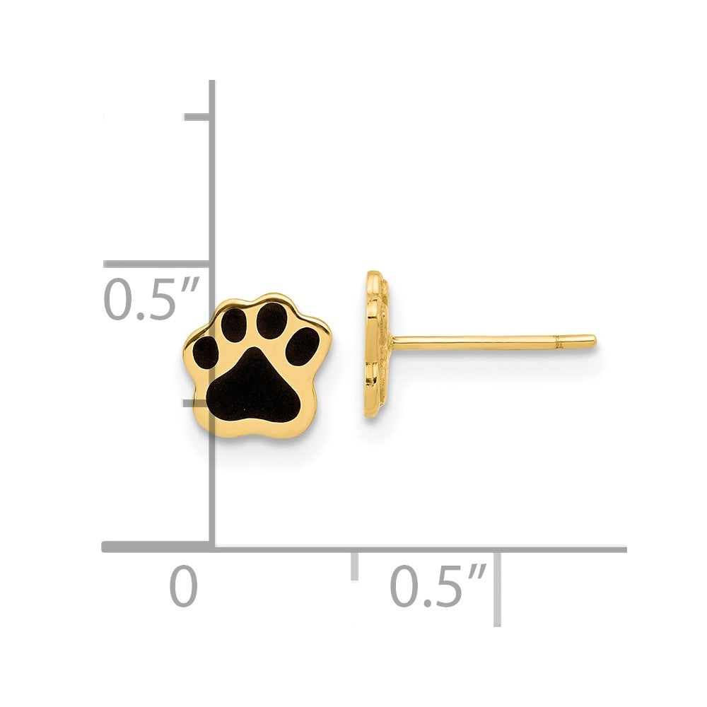 Gold Polished Paw with Black Enamel Post Earrings - Model YE2216 - Charlie & Co. Jewelry