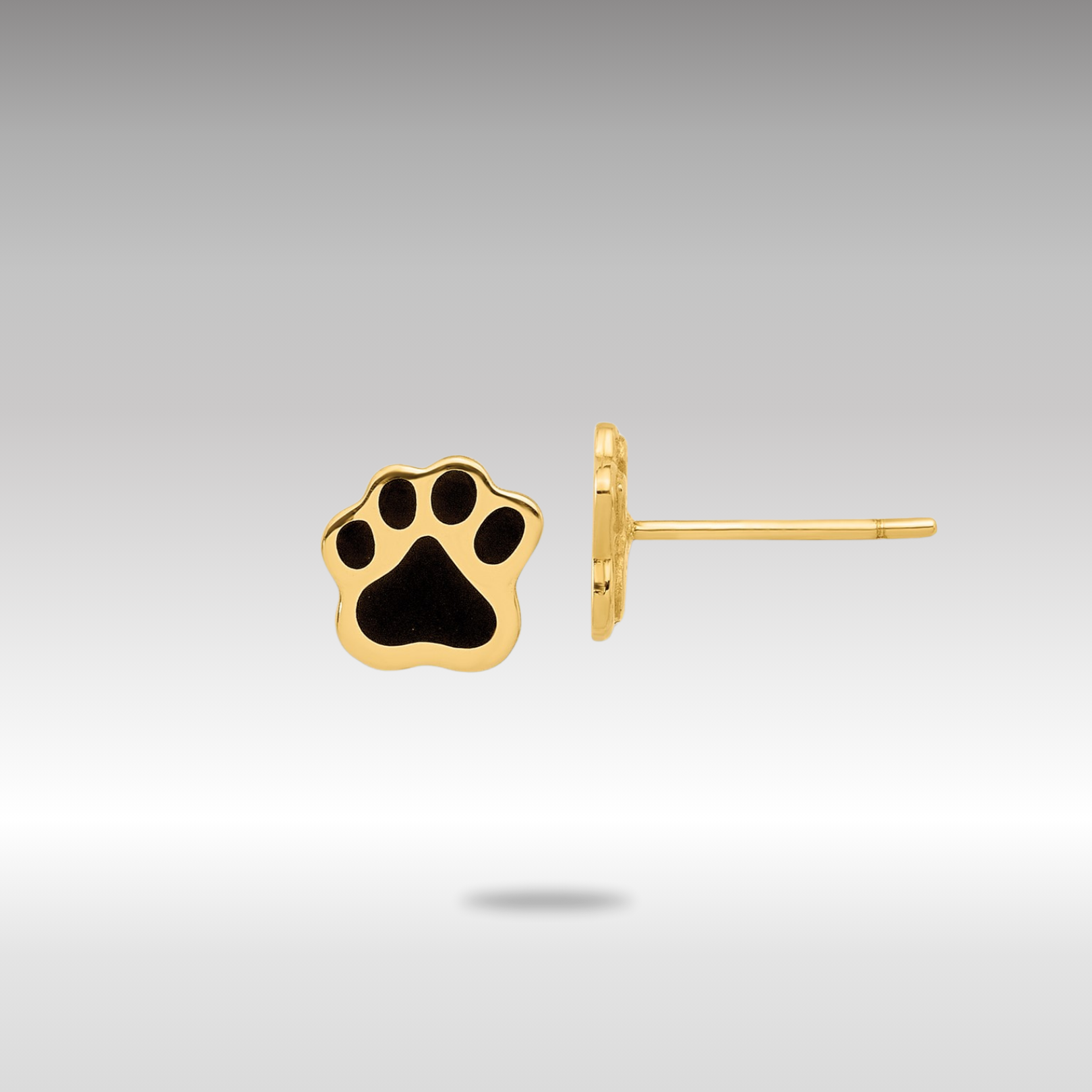 Gold Polished Paw with Black Enamel Post Earrings - Model YE2216 - Charlie & Co. Jewelry