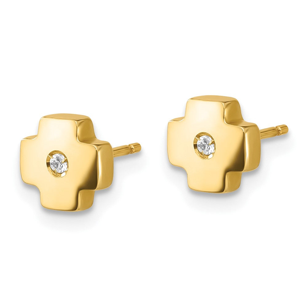Gold Polished Cross with CZ Post Earrings - Model YE226 - Charlie & Co. Jewelry