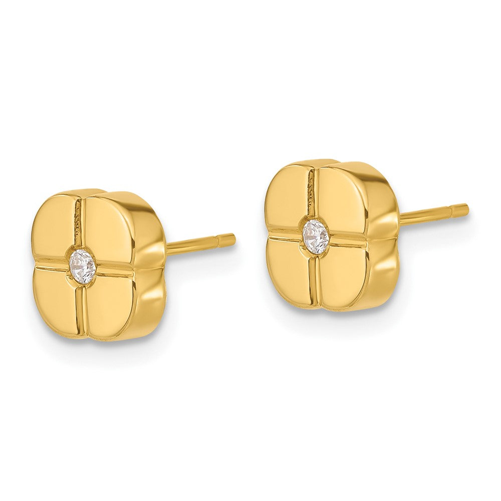 Gold Polished Geometric Design with CZ Post Earrings - Model YE231 - Charlie & Co. Jewelry