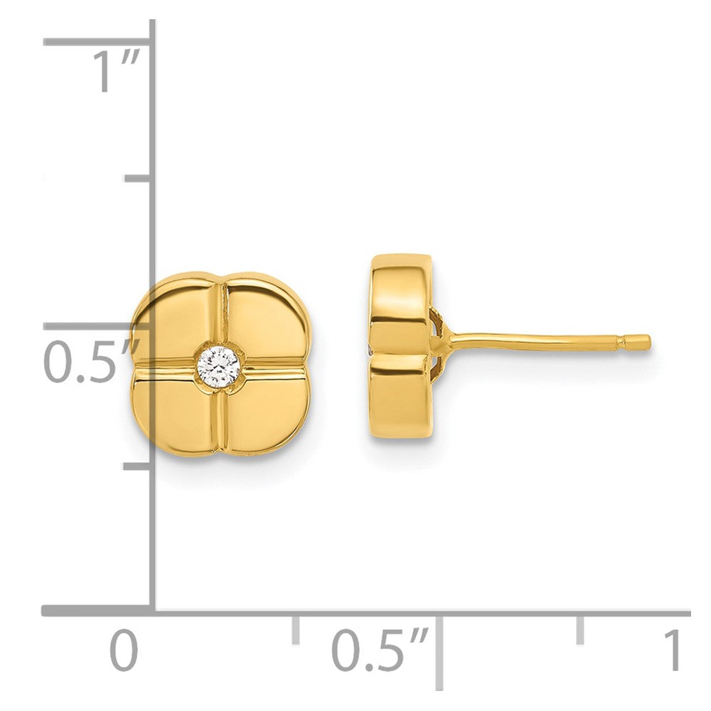 Gold Polished Geometric Design with CZ Post Earrings - Model YE231 - Charlie & Co. Jewelry